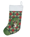 Brindle Cardigan Welsh Corgi Christmas PoinsettIas Holiday Stocking Double-Sided Print, Polyester Suede,11x18, Made in USA