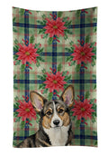 Brindle Cardigan Welsh Corgi Christmas PoinsettIas Kitchen Towel Velour Plush Front and Cotton Loop Back Machine Washable