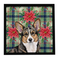Brindle Cardigan Welsh Corgi Christmas PoinsettIas Framed Metal Print Bathroom, Kitchen, Office, Home Decor Wall Art Ready to Hang, Square, 8X8