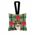 Brindle Cardigan Welsh Corgi Christmas PoinsettIas Hanging Square Fabric Ornament 3.5 � 3.5 Decorative Door-Knob & Tree Hanger, Soft Fabric