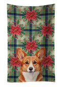 Red Cardigan Welsh Corgi Christmas PoinsettIas Kitchen Towel Velour Plush Front and Cotton Loop Back Machine Washable