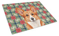 Red Cardigan Welsh Corgi Christmas PoinsettIas Cutting Board Tempered Glass Kitchen Cutting Surface, Heat Resistant Chopping, Non-Slip Feet, Food Prep & Serving