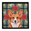 Red Cardigan Welsh Corgi Christmas PoinsettIas Framed Metal Print Bathroom, Kitchen, Office, Home Decor Wall Art Ready to Hang, Square, 8X8
