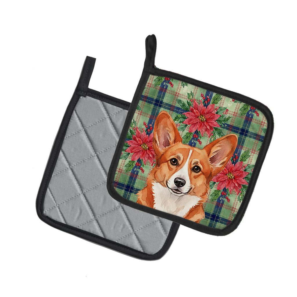 Red Cardigan Welsh Corgi Christmas PoinsettIas Pot Holder Set of 2 Heat Resistant Quilted Hot Pads 7.5 x 7.5 Inch, Insulated Kitchen Trivets for Cooking & Baking