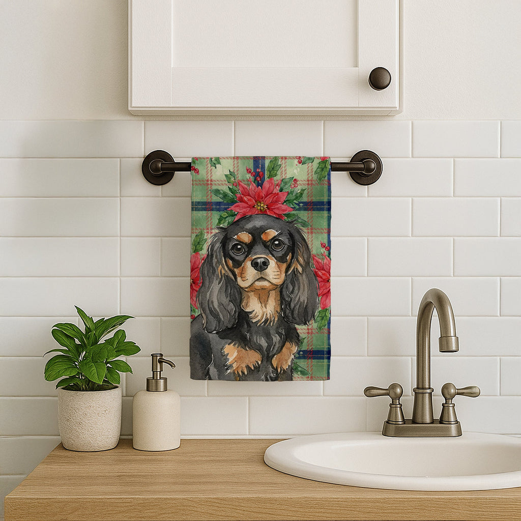 Black and Tan Cavalier Spaniel Christmas PoinsettIas Kitchen Towel Velour Plush Front and Cotton Loop Back Machine Washable