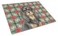 Black and Tan Cavalier Spaniel Christmas PoinsettIas Cutting Board Tempered Glass Kitchen Cutting Surface, Heat Resistant Chopping, Non-Slip Feet, Food Prep & Serving