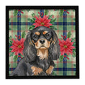 Black and Tan Cavalier Spaniel Christmas PoinsettIas Framed Metal Print Bathroom, Kitchen, Office, Home Decor Wall Art Ready to Hang, Square, 8X8