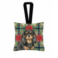 Black and Tan Cavalier Spaniel Christmas PoinsettIas Hanging Square Fabric Ornament 3.5 � 3.5 Decorative Door-Knob & Tree Hanger, Soft Fabric