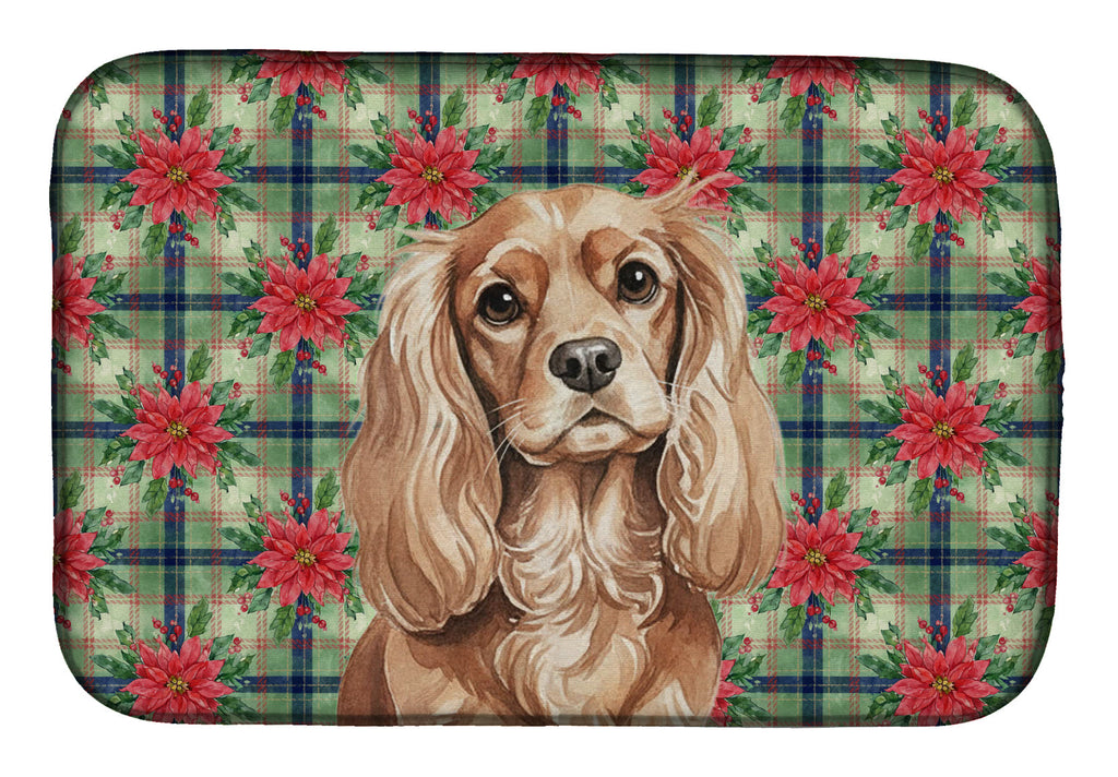 Ruby Cavalier Spaniel Christmas PoinsettIas Dish Drying Mat Absorbent Dish Drying Mat Pad for Kitchen Counter Dish Drainer Mat for Countertop, 14 x 21", Multicolor
