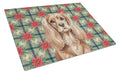 Ruby Cavalier Spaniel Christmas PoinsettIas Cutting Board Tempered Glass Kitchen Cutting Surface, Heat Resistant Chopping, Non-Slip Feet, Food Prep & Serving
