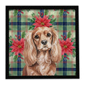 Ruby Cavalier Spaniel Christmas PoinsettIas Framed Metal Print Bathroom, Kitchen, Office, Home Decor Wall Art Ready to Hang, Square, 8X8