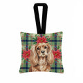 Ruby Cavalier Spaniel Christmas PoinsettIas Hanging Square Fabric Ornament 3.5 � 3.5 Decorative Door-Knob & Tree Hanger, Soft Fabric