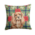 Ruby Cavalier Spaniel Christmas PoinsettIas Decorative Throw Pillow 18x18 Indoor Outdoor Accent Cushion, Fabric Cover with Insert for Sofa, Bed, Porch & Living Room