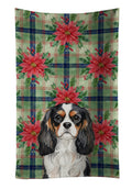Tricolor Cavalier Spaniel Christmas PoinsettIas Kitchen Towel Velour Plush Front and Cotton Loop Back Machine Washable