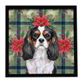 Tricolor Cavalier Spaniel Christmas PoinsettIas Framed Metal Print Bathroom, Kitchen, Office, Home Decor Wall Art Ready to Hang, Square, 8X8