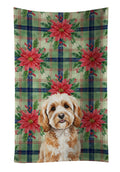 Cavapoo Christmas PoinsettIas Kitchen Towel Velour Plush Front and Cotton Loop Back Machine Washable