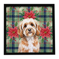 Cavapoo Christmas PoinsettIas Framed Metal Print Bathroom, Kitchen, Office, Home Decor Wall Art Ready to Hang, Square, 8X8