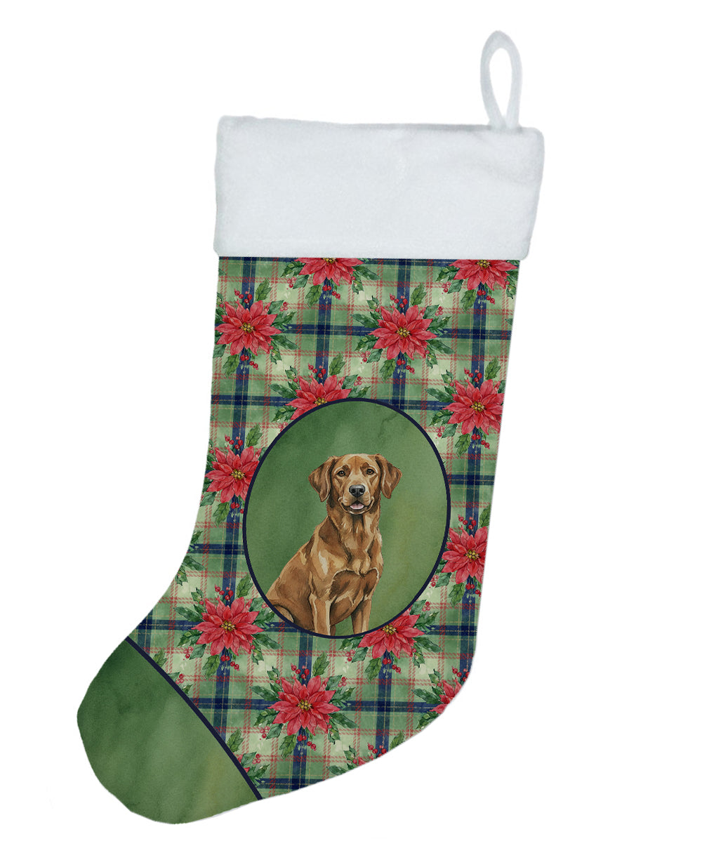 Chesapeake Bay Retriever Christmas PoinsettIas Holiday Stocking Double-Sided Print, Polyester Suede,11x18, Made in USA