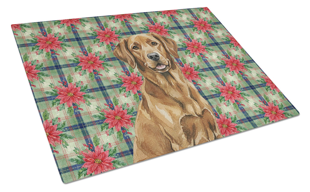 Chesapeake Bay Retriever Christmas PoinsettIas Cutting Board Tempered Glass Kitchen Cutting Surface, Heat Resistant Chopping, Non-Slip Feet, Food Prep & Serving