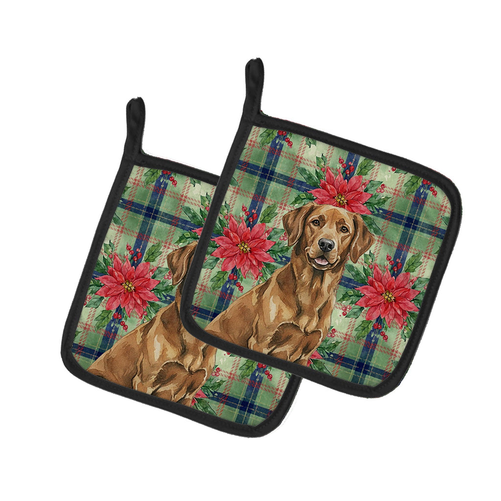 Chesapeake Bay Retriever Christmas PoinsettIas Pot Holder Set of 2 Heat Resistant Quilted Hot Pads 7.5 x 7.5 Inch, Insulated Kitchen Trivets for Cooking & Baking