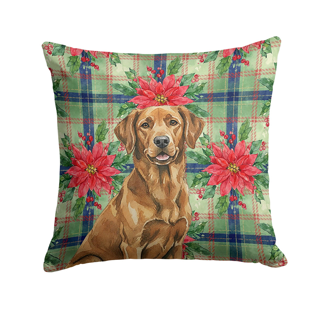 Chesapeake Bay Retriever Christmas PoinsettIas Decorative Throw Pillow 14x14 Indoor Outdoor Accent Cushion, Fabric Cover with Insert for Sofa, Bed, Porch & Living Room