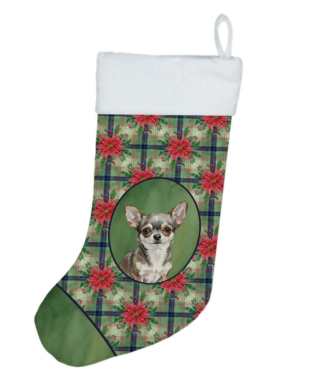Chihuahua Christmas PoinsettIas Holiday Stocking Double-Sided Print, Polyester Suede,11x18, Made in USA