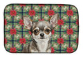 Chihuahua Christmas PoinsettIas Dish Drying Mat Absorbent Dish Drying Mat Pad for Kitchen Counter Dish Drainer Mat for Countertop, 14 x 21", Multicolor