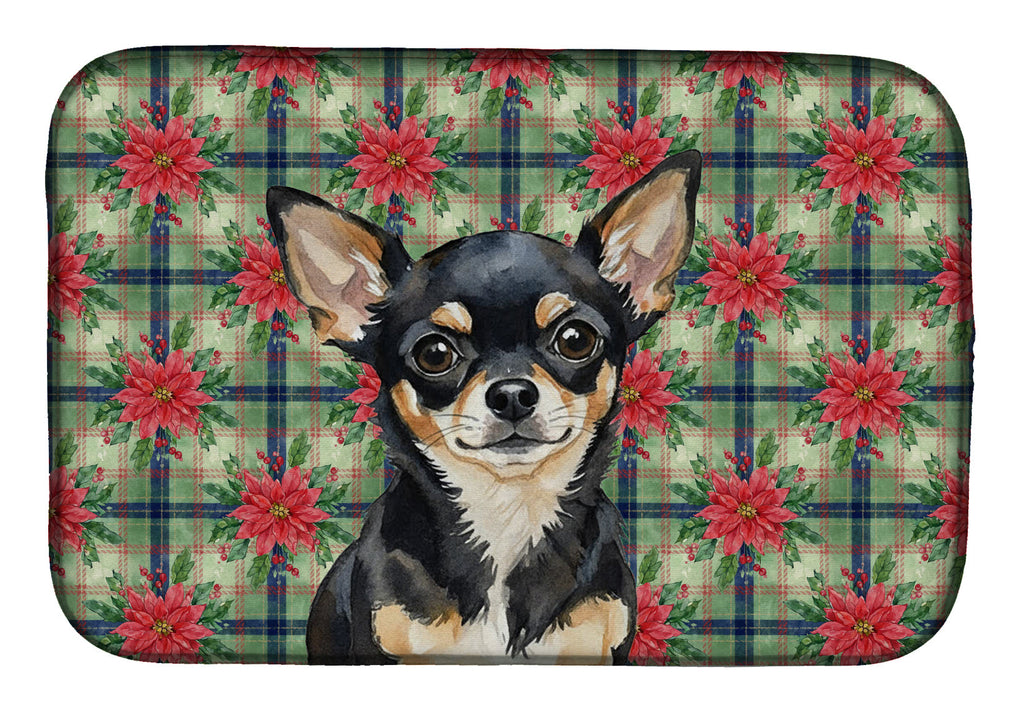 Black and Tan Chihuahua Christmas PoinsettIas Dish Drying Mat Absorbent Dish Drying Mat Pad for Kitchen Counter Dish Drainer Mat for Countertop, 14 x 21", Multicolor