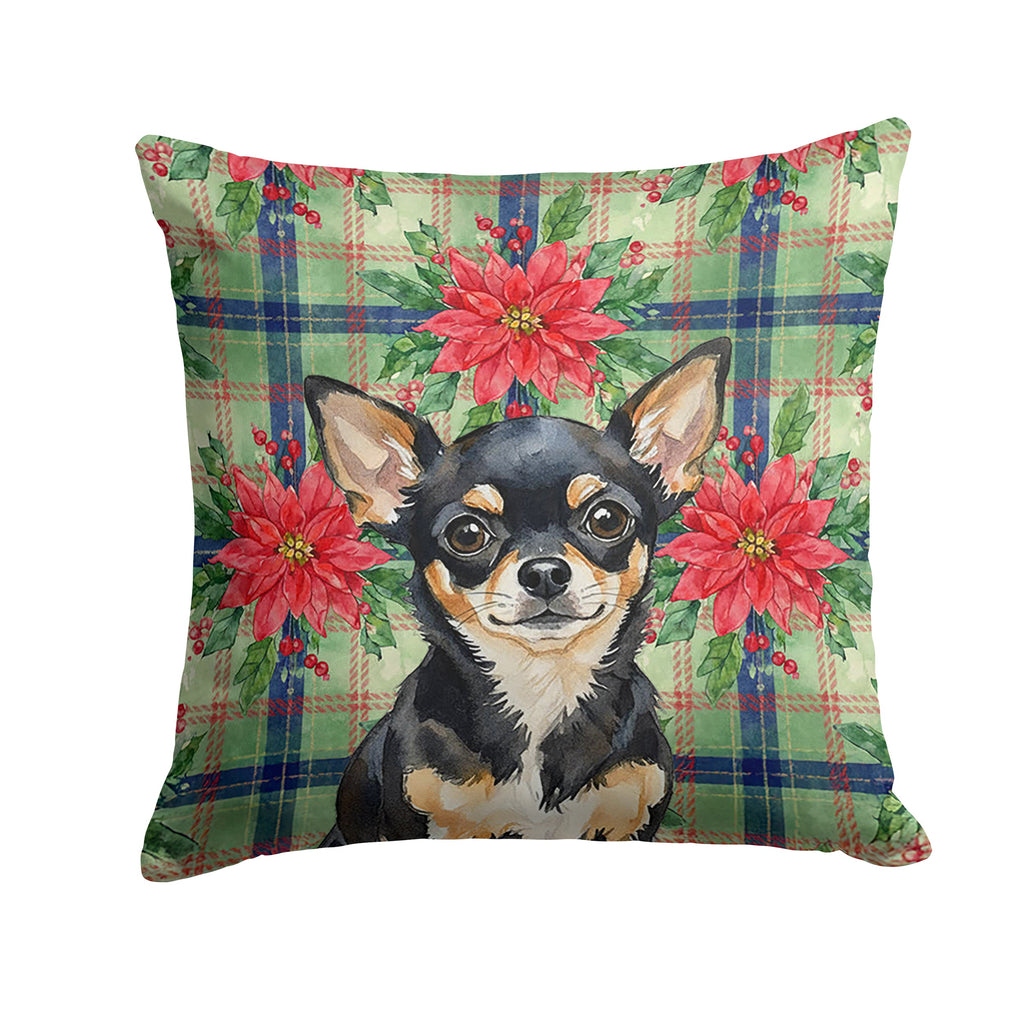 Black and Tan Chihuahua Christmas PoinsettIas Decorative Throw Pillow 18x18 Indoor Outdoor Accent Cushion, Fabric Cover with Insert for Sofa, Bed, Porch & Living Room