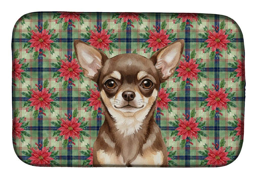 Chocolate Chihuahua Christmas PoinsettIas Dish Drying Mat Absorbent Dish Drying Mat Pad for Kitchen Counter Dish Drainer Mat for Countertop, 14 x 21", Multicolor
