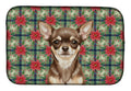 Chocolate Chihuahua Christmas PoinsettIas Dish Drying Mat Absorbent Dish Drying Mat Pad for Kitchen Counter Dish Drainer Mat for Countertop, 14 x 21", Multicolor