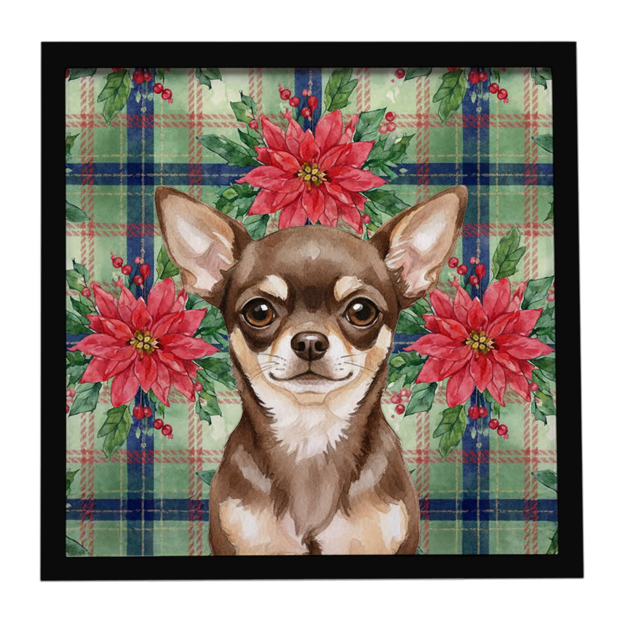Chocolate Chihuahua Christmas PoinsettIas Framed Metal Print Bathroom, Kitchen, Office, Home Decor Wall Art Ready to Hang, Square, 8X8