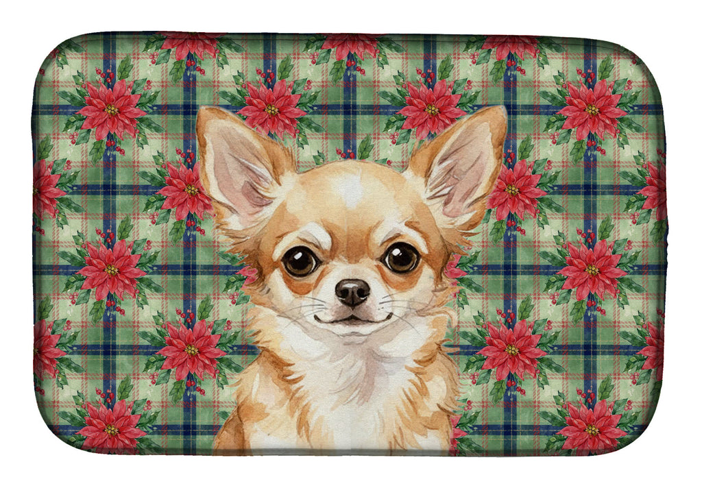 Fawn Chihuahua Christmas PoinsettIas Dish Drying Mat Absorbent Dish Drying Mat Pad for Kitchen Counter Dish Drainer Mat for Countertop, 14 x 21", Multicolor