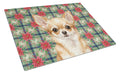 Fawn Chihuahua Christmas PoinsettIas Cutting Board Tempered Glass Kitchen Cutting Surface, Heat Resistant Chopping, Non-Slip Feet, Food Prep & Serving