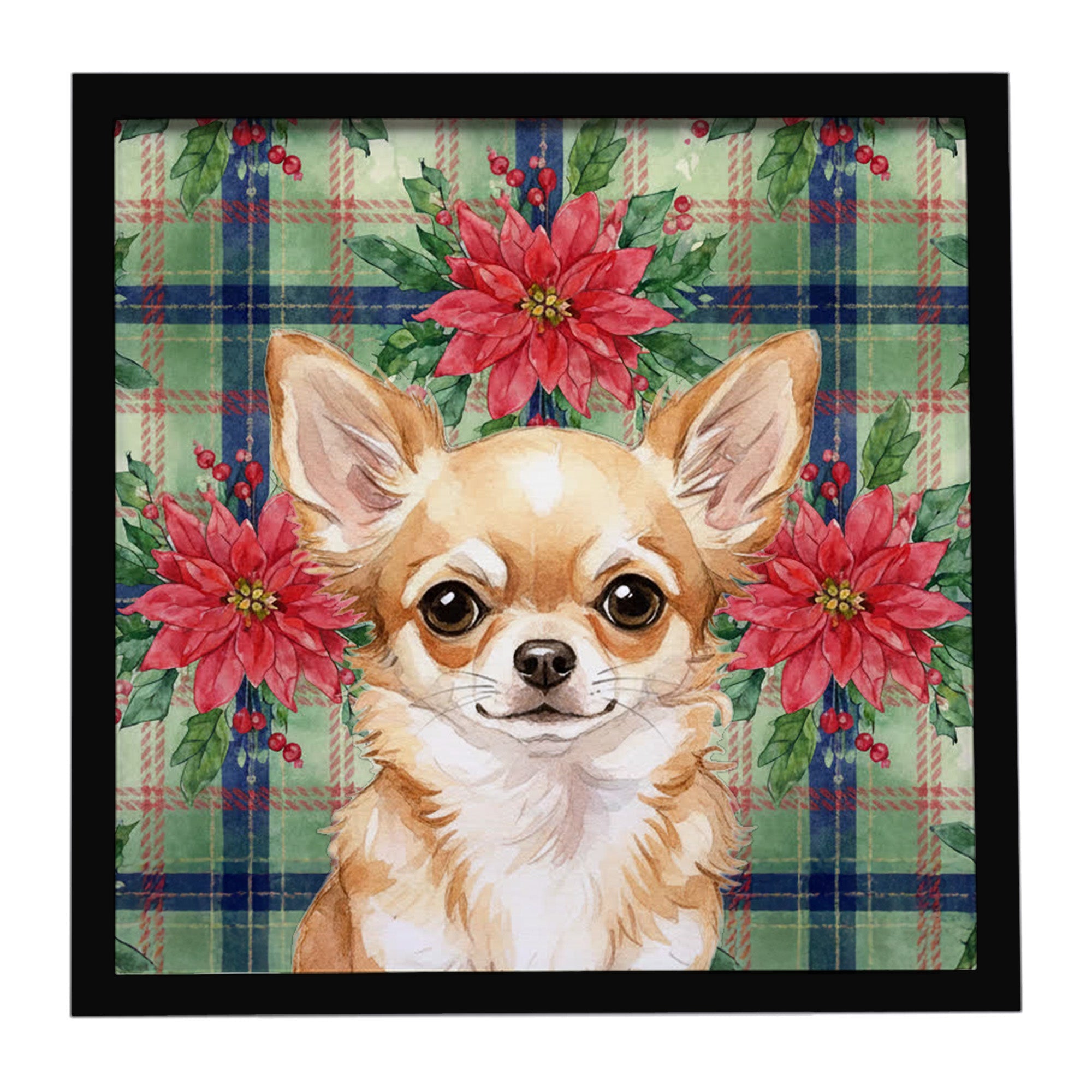 Fawn Chihuahua Christmas PoinsettIas Framed Metal Print Bathroom, Kitchen, Office, Home Decor Wall Art Ready to Hang, Square, 8X8