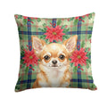 Fawn Chihuahua Christmas PoinsettIas Decorative Throw Pillow 14x14 Indoor Outdoor Accent Cushion, Fabric Cover with Insert for Sofa, Bed, Porch & Living Room