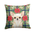Cream Chihuahua Christmas PoinsettIas Decorative Throw Pillow 14x14 Indoor Outdoor Accent Cushion, Fabric Cover with Insert for Sofa, Bed, Porch & Living Room