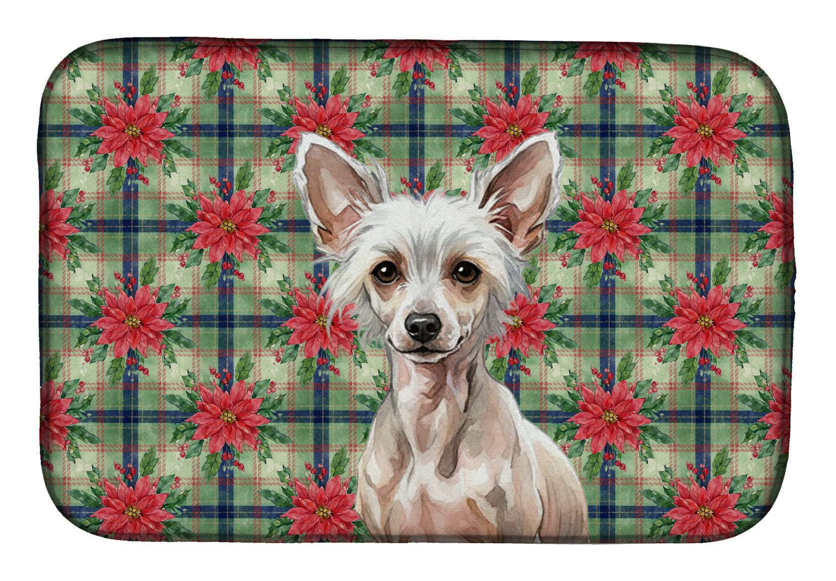 Hairless Chinese Crested Christmas PoinsettIas Dish Drying Mat Absorbent Dish Drying Mat Pad for Kitchen Counter Dish Drainer Mat for Countertop, 14 x 21", Multicolor