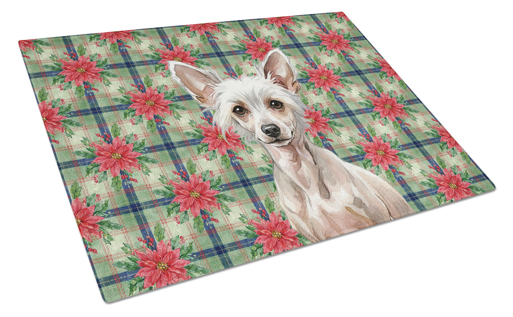 Hairless Chinese Crested Christmas PoinsettIas Cutting Board Tempered Glass Kitchen Cutting Surface, Heat Resistant Chopping, Non-Slip Feet, Food Prep & Serving