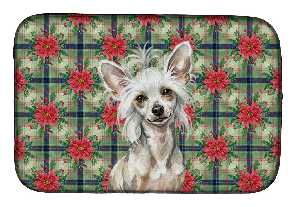 Hairless Mottled Pattern Chinese Crested Christmas PoinsettIas Dish Drying Mat Absorbent Dish Drying Mat Pad for Kitchen Counter Dish Drainer Mat for Countertop, 14 x 21", Multicolor
