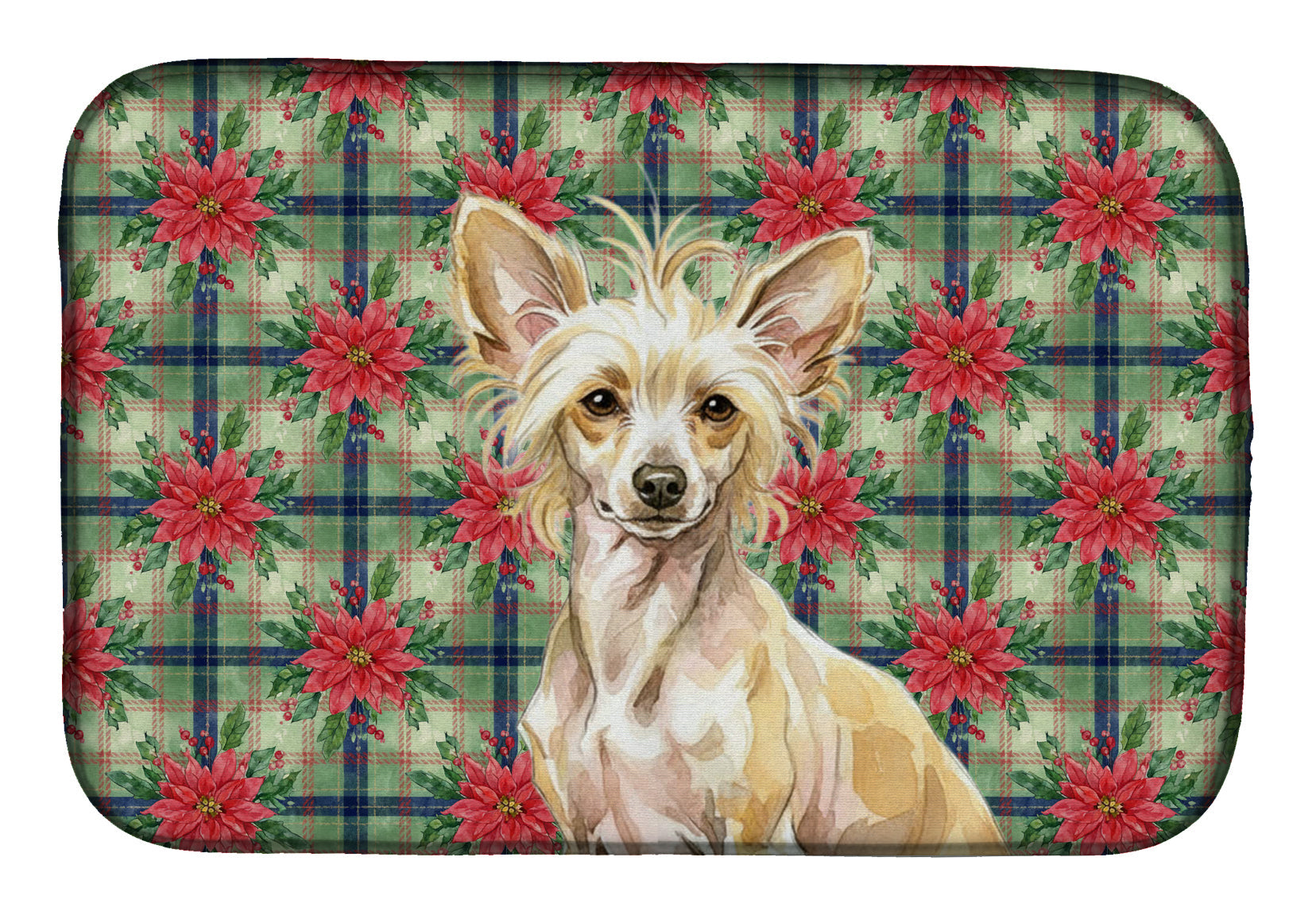 Hairless Palomino Chinese Crested Christmas PoinsettIas Dish Drying Mat Absorbent Dish Drying Mat Pad for Kitchen Counter Dish Drainer Mat for Countertop, 14 x 21", Multicolor