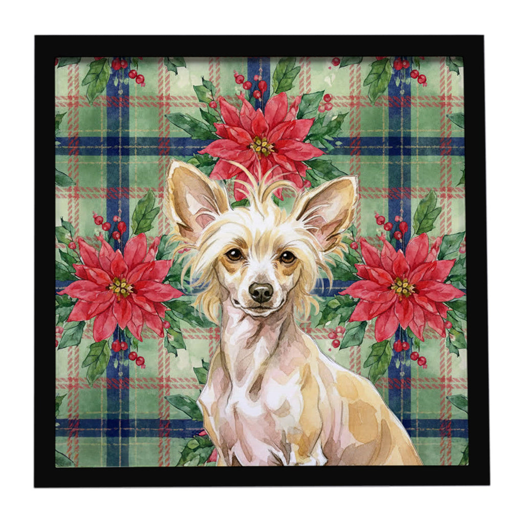 Hairless Palomino Chinese Crested Christmas PoinsettIas Framed Metal Print Bathroom, Kitchen, Office, Home Decor Wall Art Ready to Hang, Square, 8X8