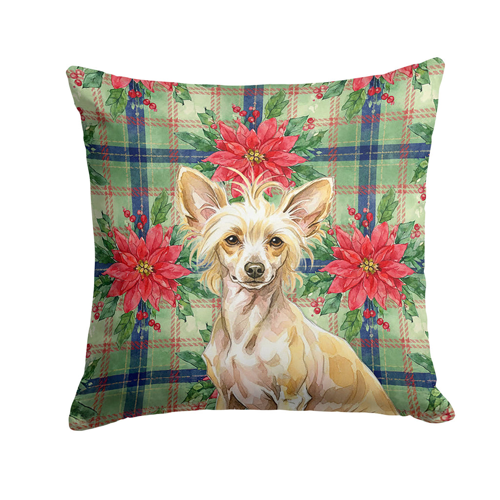 Hairless Palomino Chinese Crested Christmas PoinsettIas Decorative Throw Pillow 18x18 Indoor Outdoor Accent Cushion, Fabric Cover with Insert for Sofa, Bed, Porch & Living Room