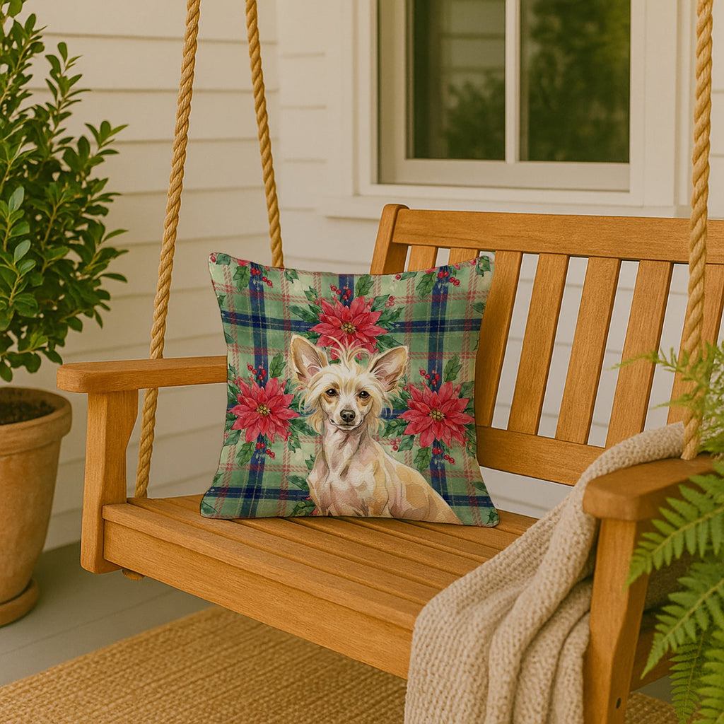 Hairless Palomino Chinese Crested Christmas PoinsettIas Decorative Throw Pillow 18x18 Indoor Outdoor Accent Cushion, Fabric Cover with Insert for Sofa, Bed, Porch & Living Room