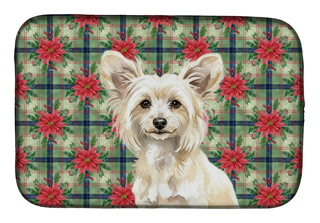 Powderpuff Chinese Crested Christmas PoinsettIas Dish Drying Mat Absorbent Dish Drying Mat Pad for Kitchen Counter Dish Drainer Mat for Countertop, 14 x 21", Multicolor