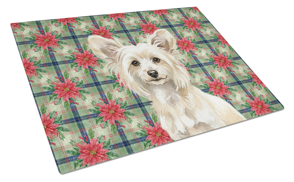 Powderpuff Chinese Crested Christmas PoinsettIas Cutting Board Tempered Glass Kitchen Cutting Surface, Heat Resistant Chopping, Non-Slip Feet, Food Prep & Serving
