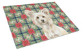 Powderpuff Chinese Crested Christmas PoinsettIas Cutting Board Tempered Glass Kitchen Cutting Surface, Heat Resistant Chopping, Non-Slip Feet, Food Prep & Serving