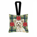 Powderpuff Chinese Crested Christmas PoinsettIas Hanging Square Fabric Ornament 3.5 � 3.5 Decorative Door-Knob & Tree Hanger, Soft Fabric
