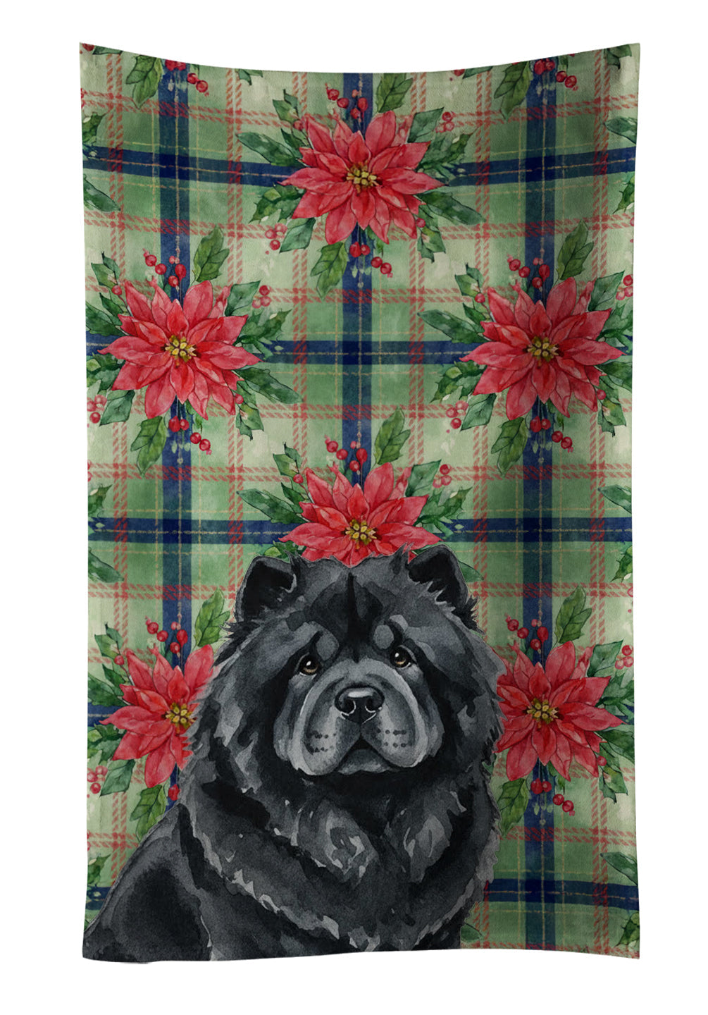 Black Chow Chow Christmas PoinsettIas Kitchen Towel Velour Plush Front and Cotton Loop Back Machine Washable