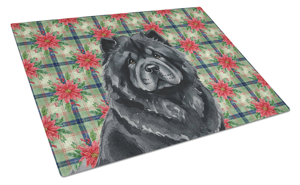 Black Chow Chow Christmas PoinsettIas Cutting Board Tempered Glass Kitchen Cutting Surface, Heat Resistant Chopping, Non-Slip Feet, Food Prep & Serving